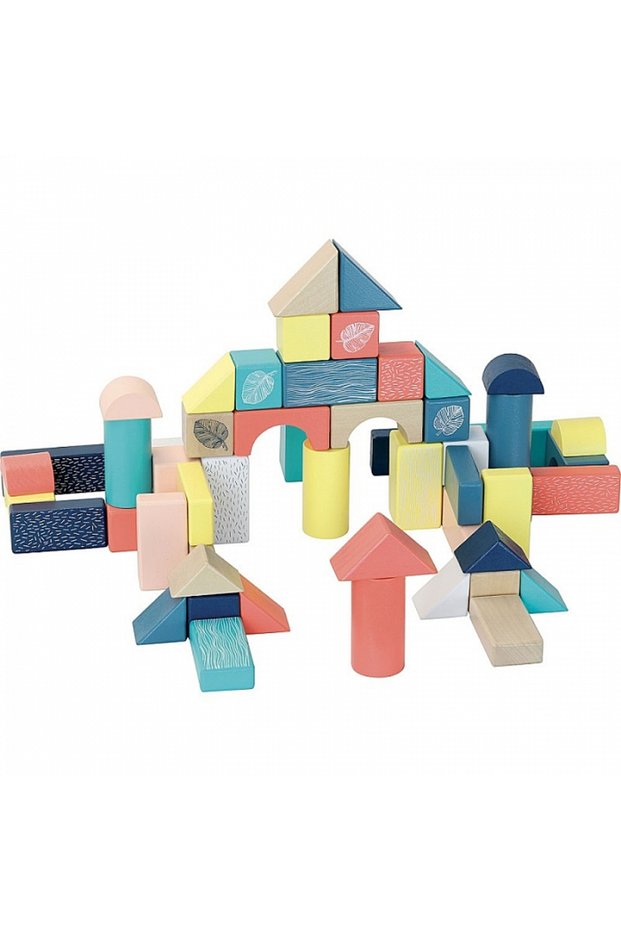 54 cuburi multicolore, din lemn