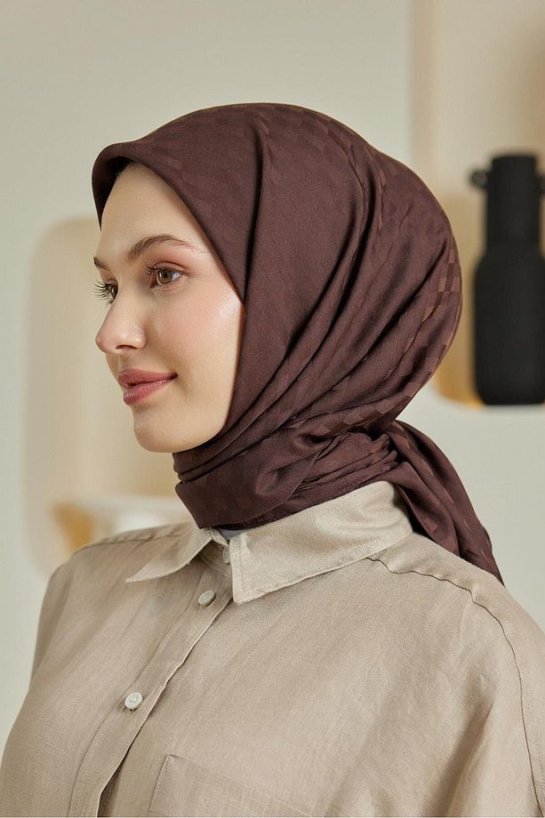 Dama Desen Jakar Eşarp Acı Kahve - 3