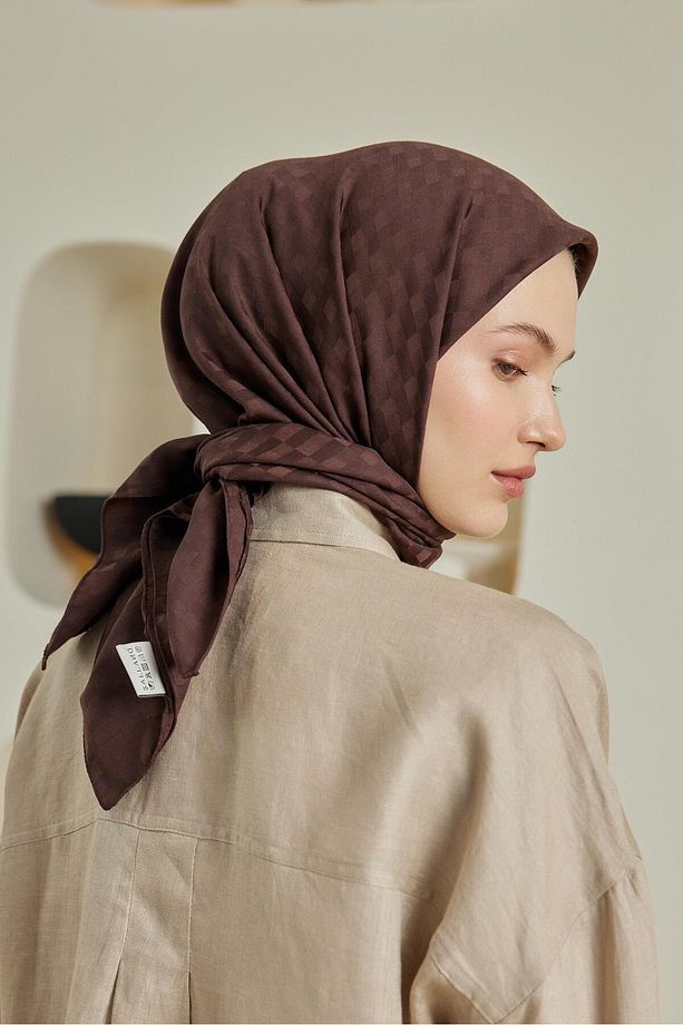 Dama Desen Jakar Eşarp Acı Kahve - 6