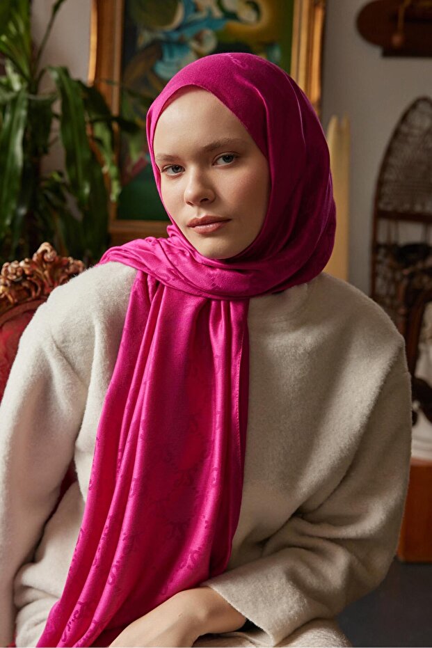 Yün Kaşmir Şal Fuşya Pembe - 5