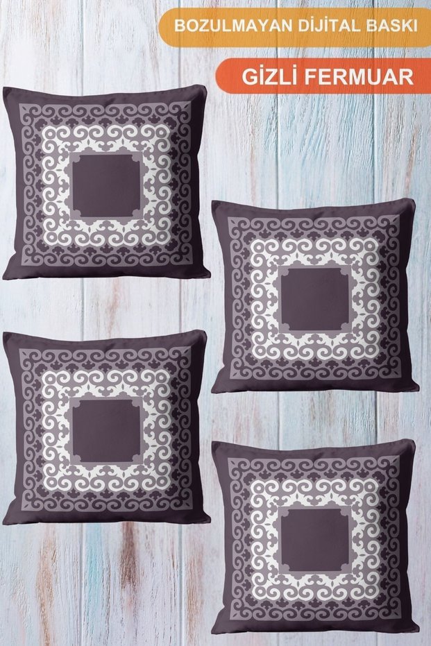 4-Piece Digital Printed Gift Sofa Set - Uzbek Patterned Cherry White Gray