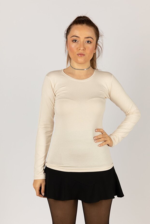 Basic Long Sleeve Crew Neck Lycra Blouse / Bodysuit
