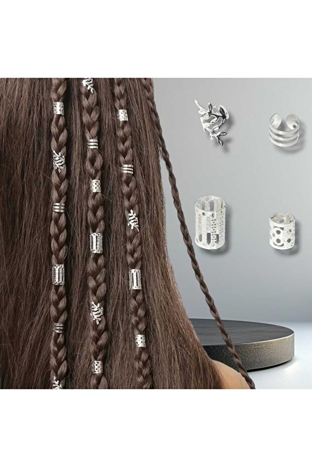 Bacoss Bohem Saç Halkası Saç Küpesi Yapraklı Model Seti 10 Lu Hair Charms ( Bc-1034 )