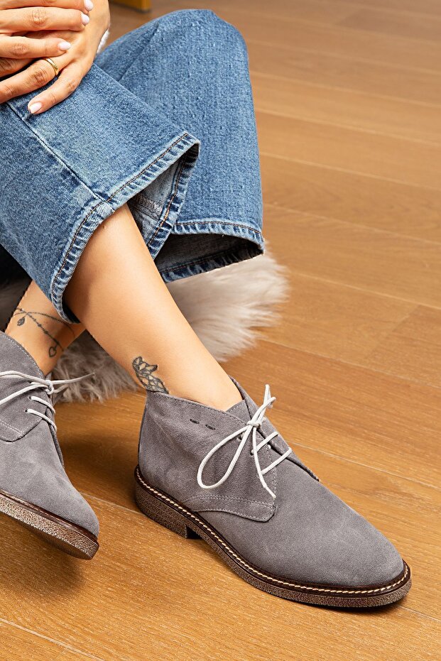 Hakiki Süet Gri Kadın Bot - 1