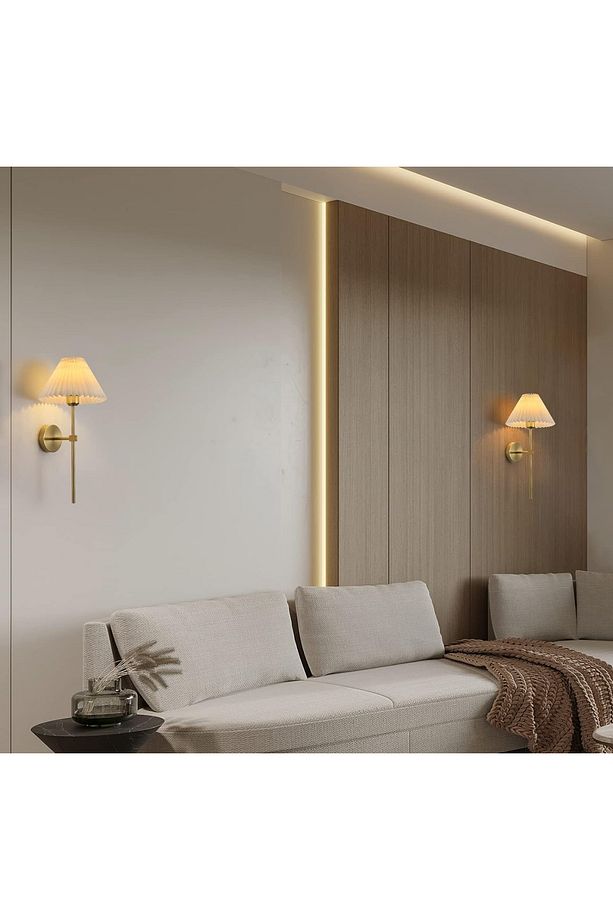 Modern Tasarım 1 Adet Kablosuz Pilli Aplik Tak Çalıştır Krem Abajur Umbrella Aplik Eskitme Gold Sarı - 4