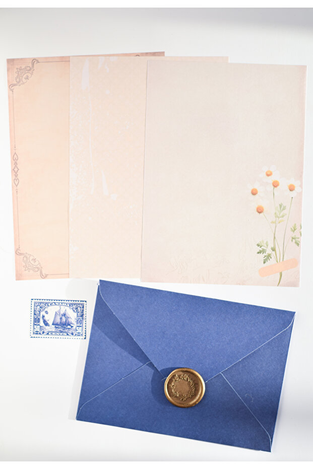 Sealed Letter Set with Envelopes in Navy Blue / Gift, Scrapbook