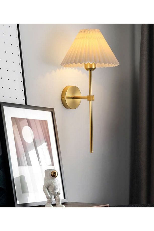Modern Tasarım 1 Adet Kablosuz Pilli Aplik Tak Çalıştır Krem Abajur Umbrella Aplik Eskitme Gold Sarı - 5