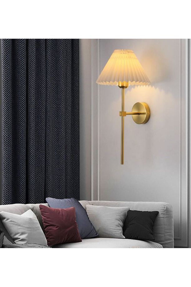 Modern Tasarım 1 Adet Kablosuz Pilli Aplik Tak Çalıştır Krem Abajur Umbrella Aplik Eskitme Gold Sarı - 6