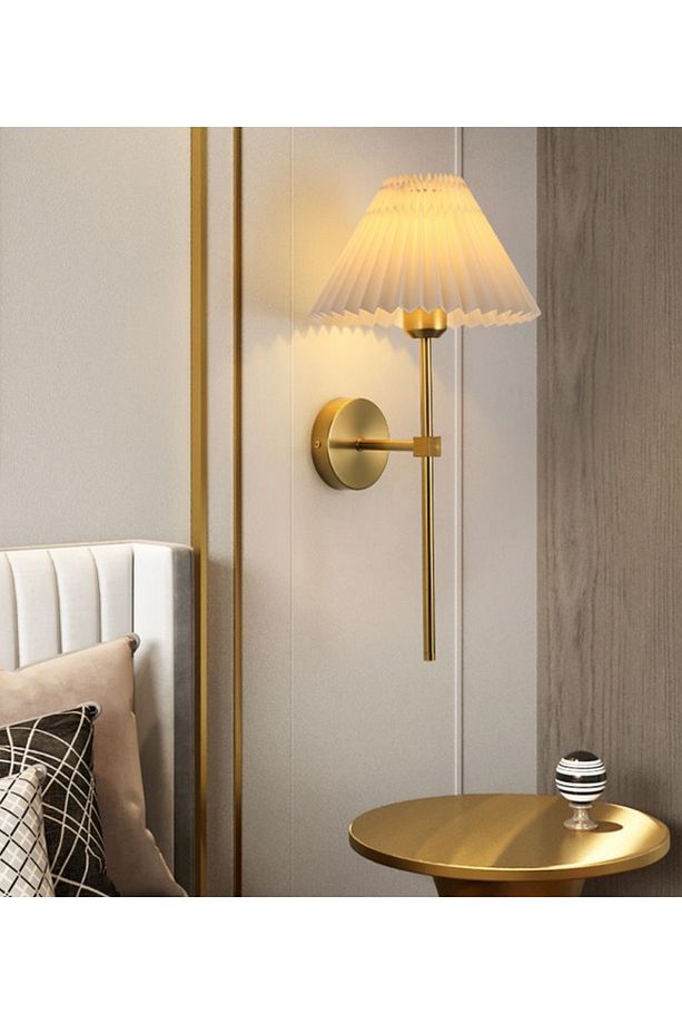 Modern Tasarım 1 Adet Kablosuz Pilli Aplik Tak Çalıştır Krem Abajur Umbrella Aplik Eskitme Gold Sarı - 2