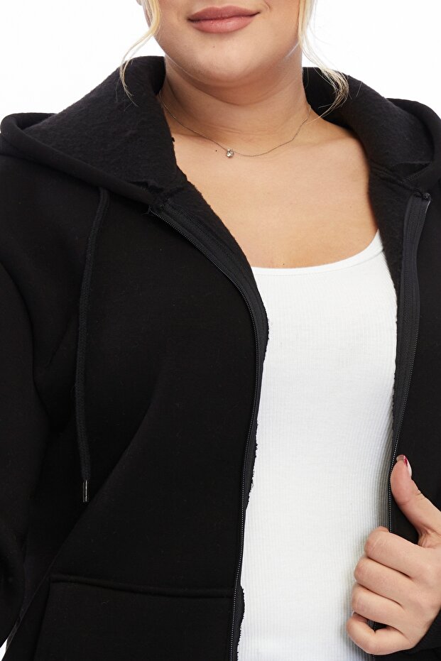 Kapşonlu Fermuarlı Sweatshirt - 1