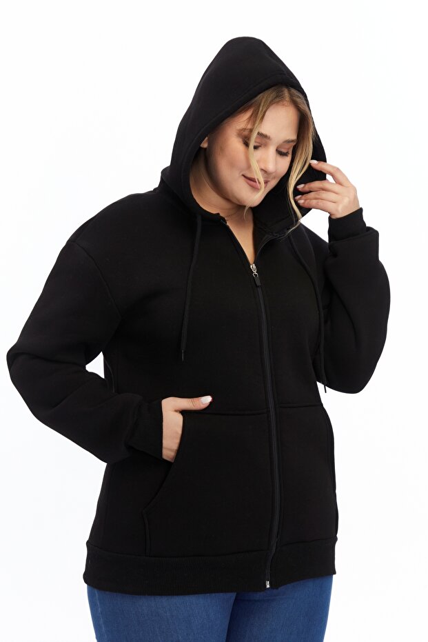 Kapşonlu Fermuarlı Sweatshirt - 7