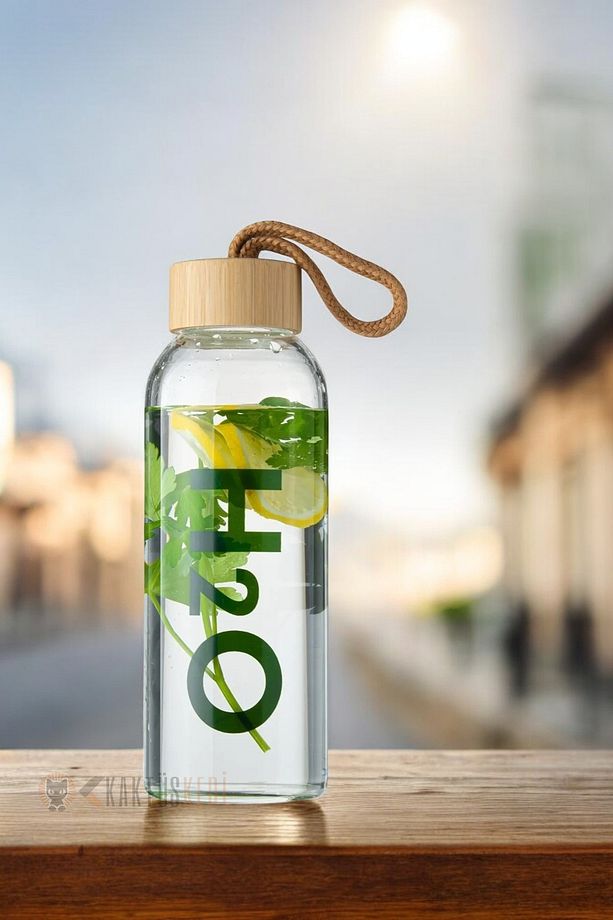 Bambu Kapaklı Borosilikat Cam Matara 800 ML - 1