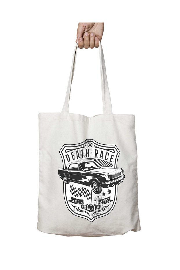 Death Black Car Two Sides Permanent Washable School Beach Shoulder Tote Bag