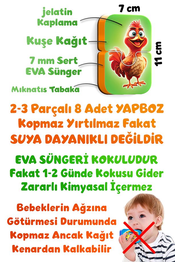 Çiftlik Hayvanları Mıknatıslı Yapboz 8 Adet 2-3 Parçalı Magnet Puzzle 2 Yaş - 3