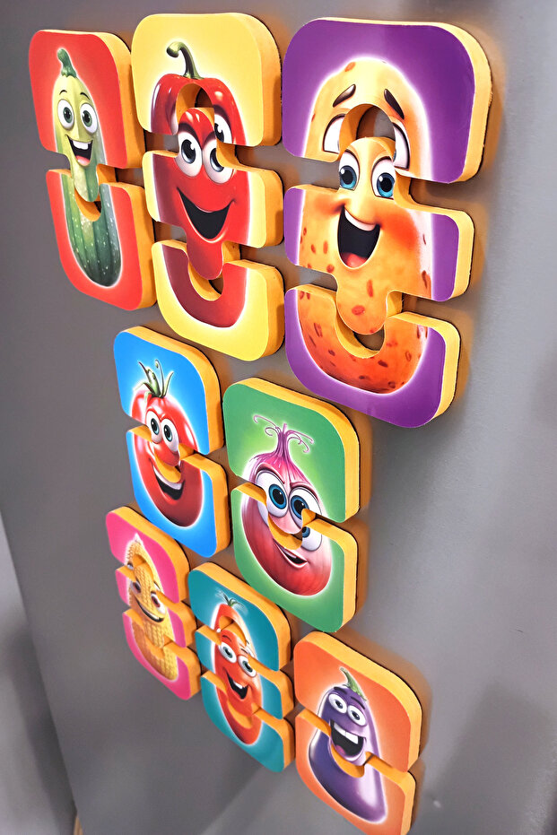 Sebzeler Mıknatıslı Yapboz 8 Adet 2-3 Parçalı Magnet Puzzle 2 Yaş - 5