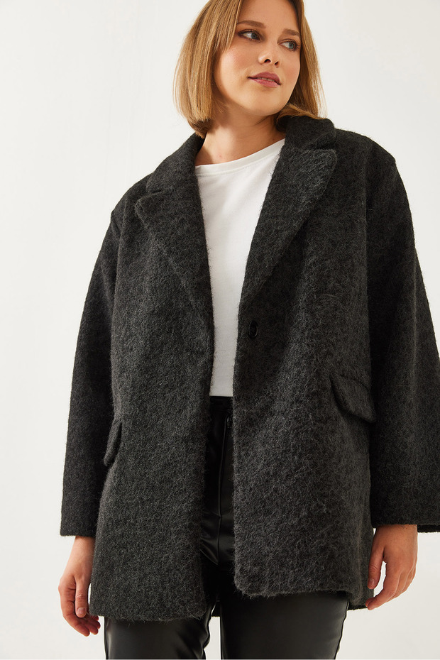 Kadın Oversize Geniş Kaşe Kaban - 3