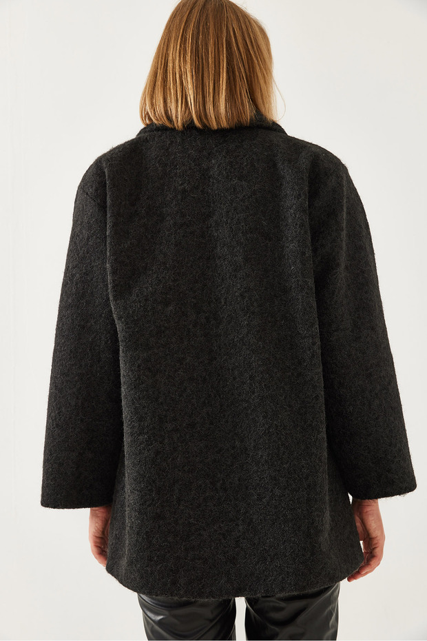 Kadın Oversize Geniş Kaşe Kaban - 6