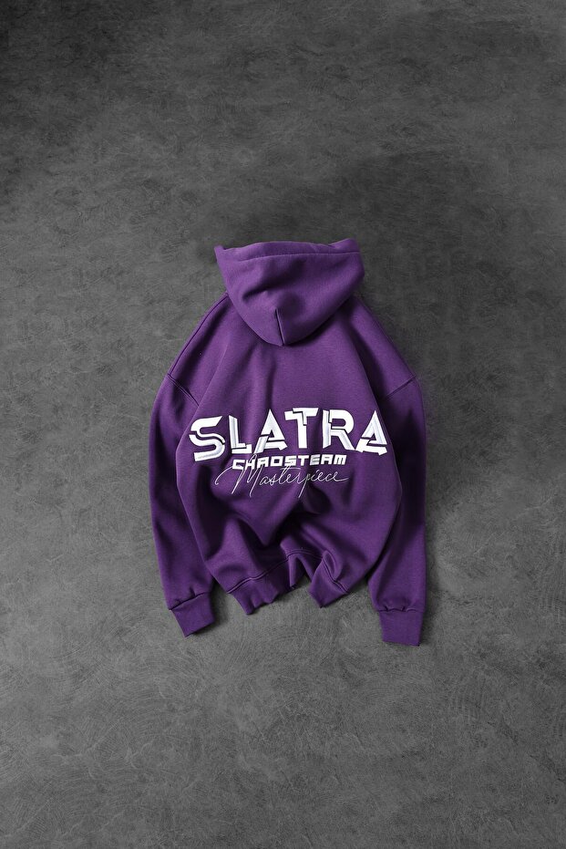 Men's Purple Chaos Team Embroidered Hooded Oversize Sweatshirt