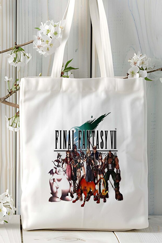 حقيبة كتف من القماش مطبوعة من لعبة Final Fantasy، موديل 1