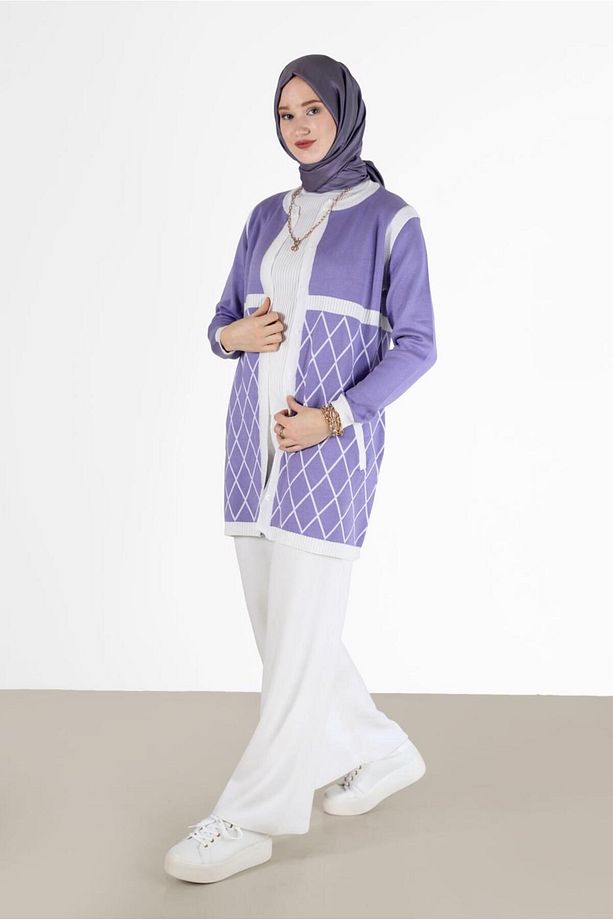 GEOMETRİK DESEN DETAYLI TRİKO HIRKA 42067 - 3