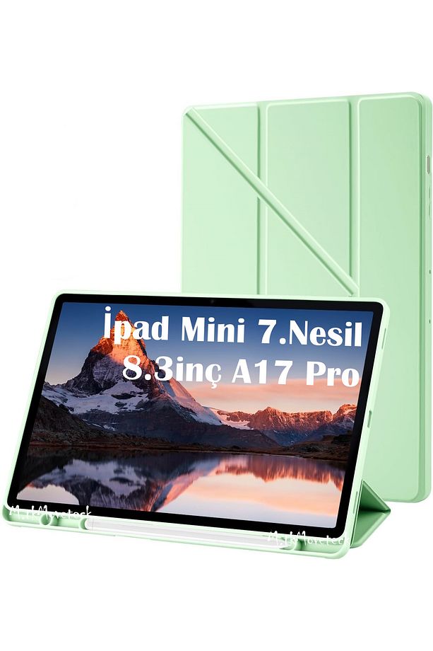 İpad Mini 7 Uyumlu Kılıf Kalem Bölmeli Şarj Yuvalı Katlanabilir Stand Yumuşak Silikon A17 Pro A2993 - 1