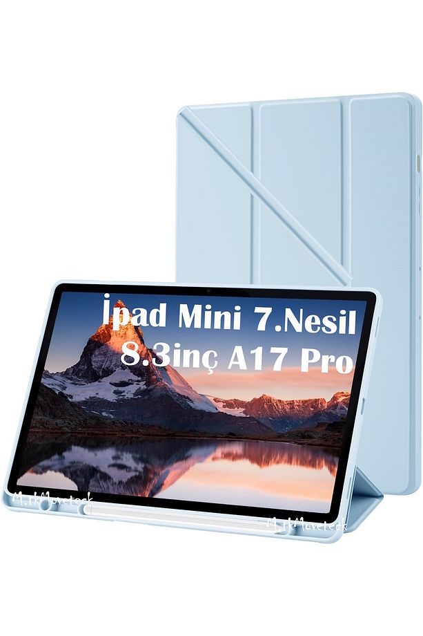 İpad Mini 7 Uyumlu Kılıf Kalem Bölmeli Şarj Yuvalı Katlanabilir Stand Yumuşak Silikon A17 Pro A2993 - 1