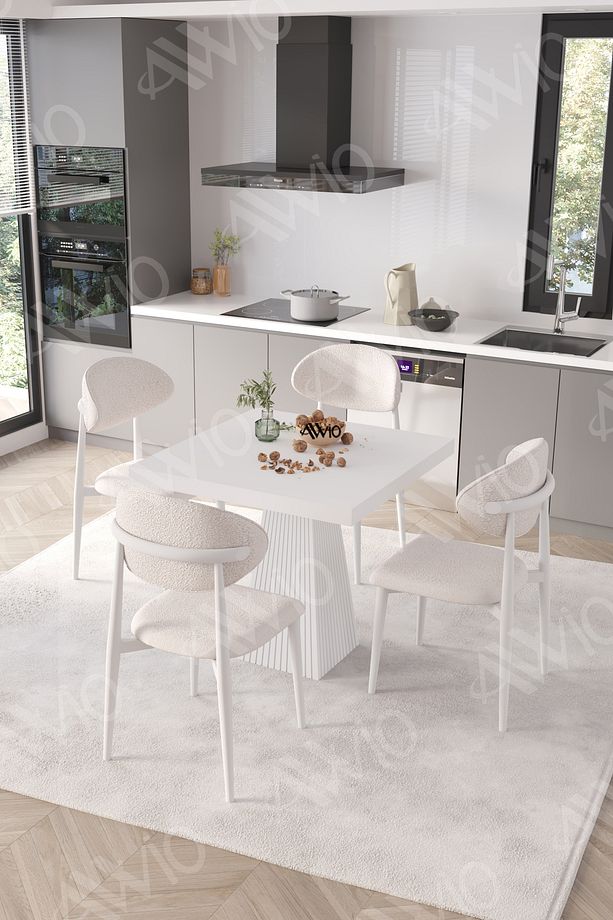 Essen Beyaz Polo Metal Sandalye 90X90 Kare  Yemek Masası Mutfak Masası Masa Sandalye Takımı - 3
