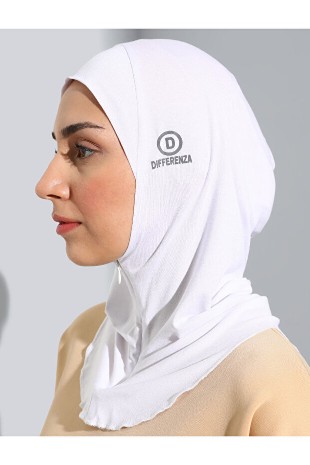 Fermuarlı Tesettür Bone - Beyaz - 3