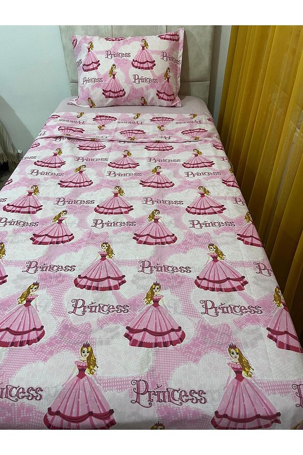 Pembe Prenses Desenli Tek Kişilik Nevresim Takımı - 5