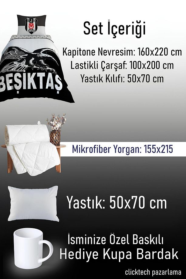 Beşiktaş Tek Kişilik 4 Mevsim Set - 5 Parça - 6