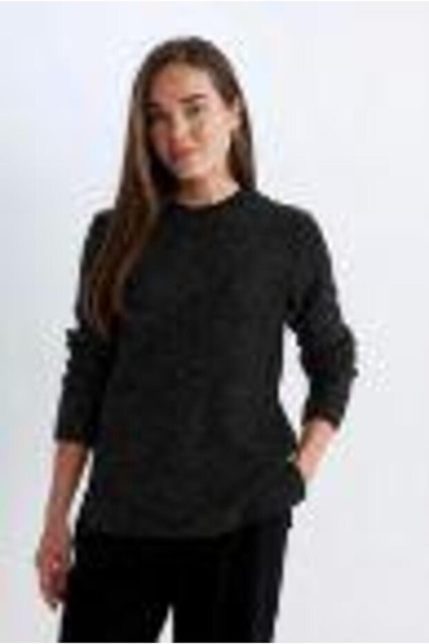 Regular Fit Bisiklet Yaka Simli Kumaş Kazak Tunik - 1