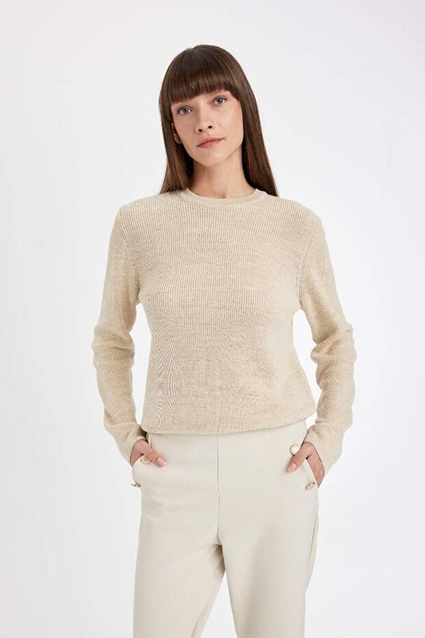 Regular Fit Bisiklet Yaka Simli Kumaş Kazak Tunik - 3