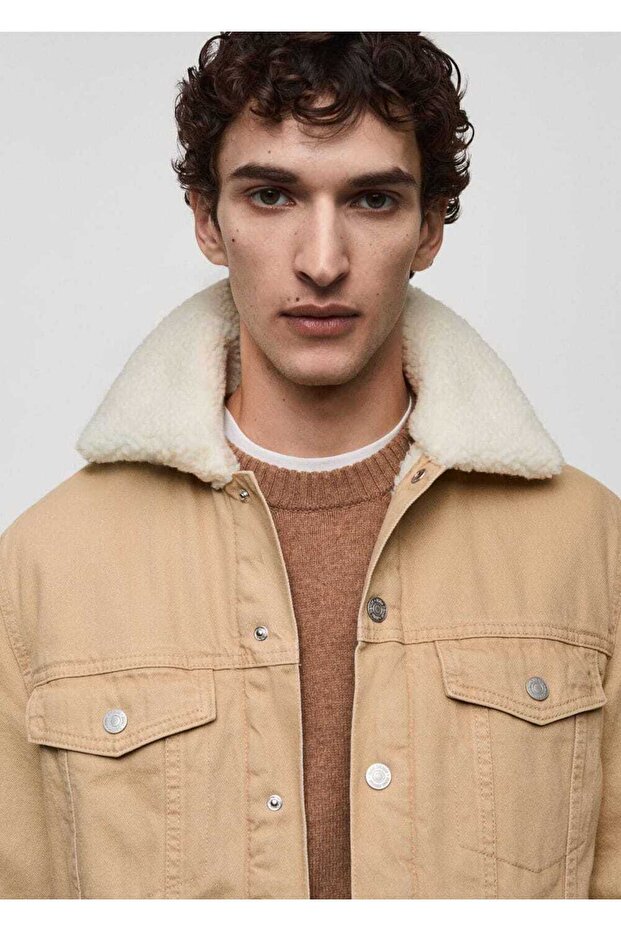 Kürk Yakalı Denim Ceket - 7