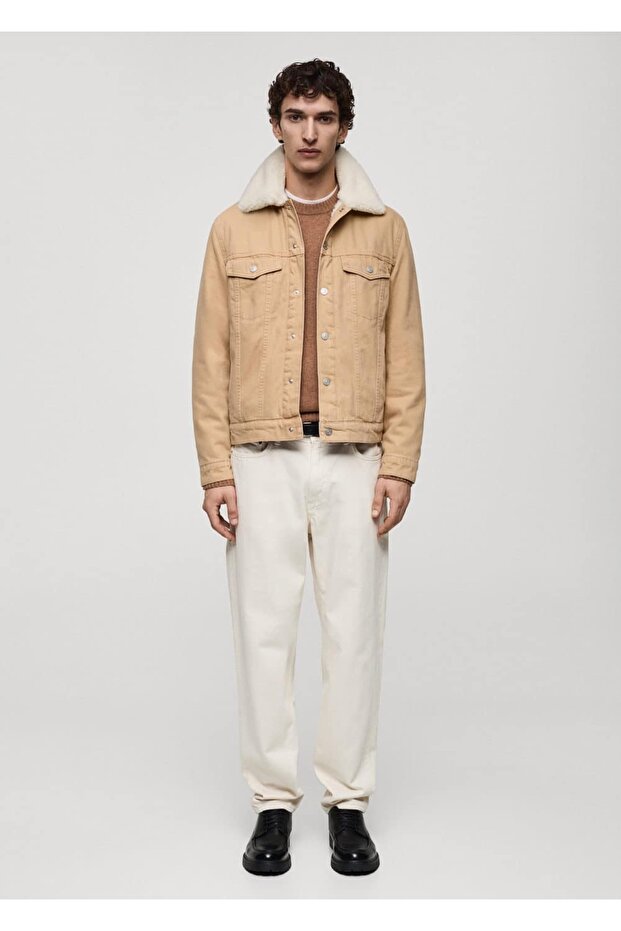 Kürk Yakalı Denim Ceket - 2