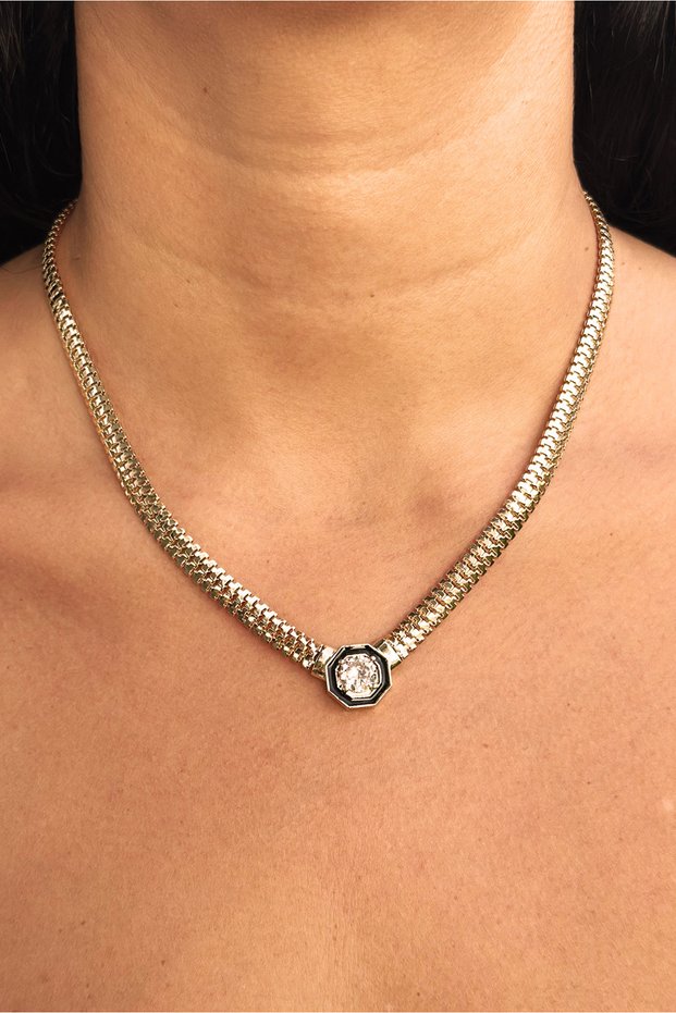 Gold Thick Chain Stone Steel Serenay Necklace