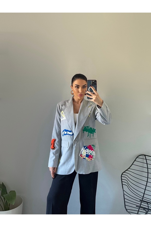 Basic Emojili Blazer Ceket - 3