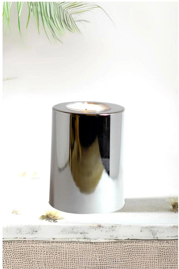 Krom Kaplama 3 Lü  Krom DÜZ Yüzey Mumluk Dekoratif Tealight Set Mum hediyeli - 2