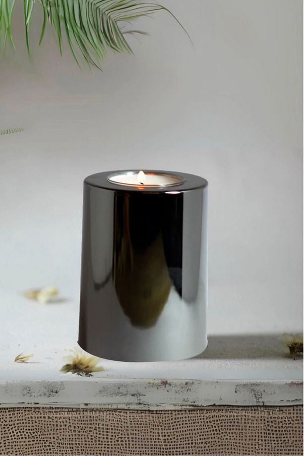Krom Kaplama 3 Lü  Krom DÜZ Yüzey Mumluk Dekoratif Tealight Set Mum hediyeli - 2