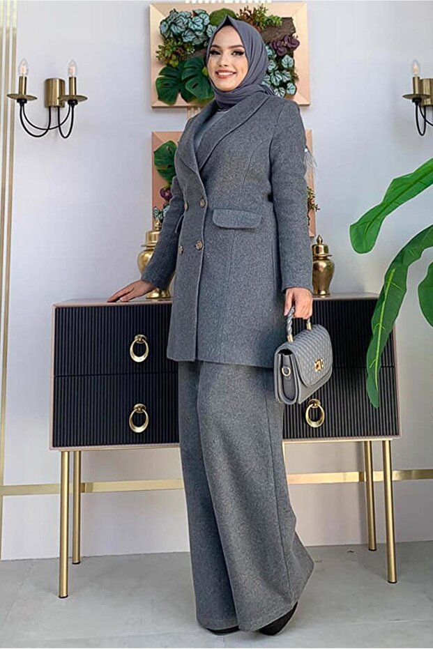 Women's Gray (SMOKED) Buttoned Cashmere Jacket 4077