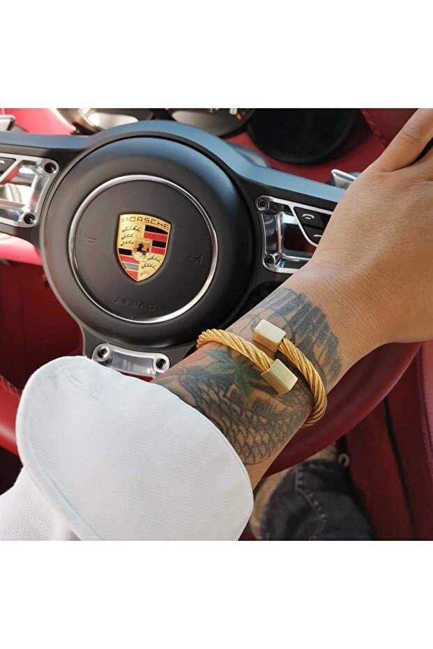 Rectangle Gold Tıtanıum Çelik Bileklik - 5