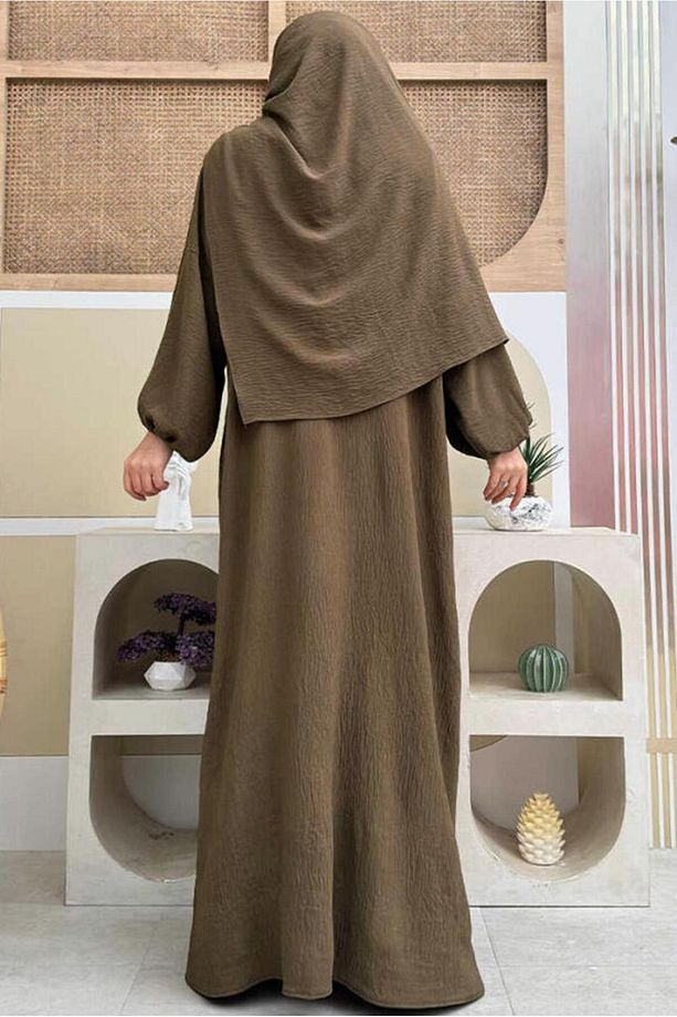 KADIN KAHVE FERMUARLI NAMAZ ELBİSESİ T 7583 - 3