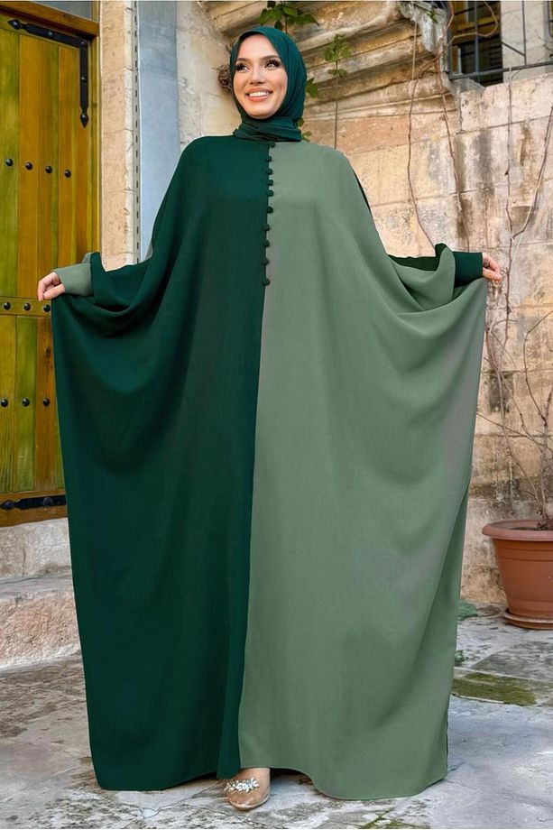 Kadın Yeşil (ZÜMRÜT) Iki Renkli Elbise T 1683 - 1