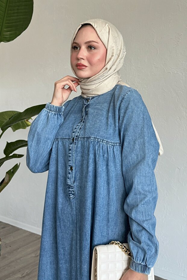 Robă Placket Indigo Denim Rochie - 2