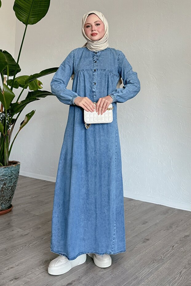 Robă Placket Indigo Denim Rochie - 4