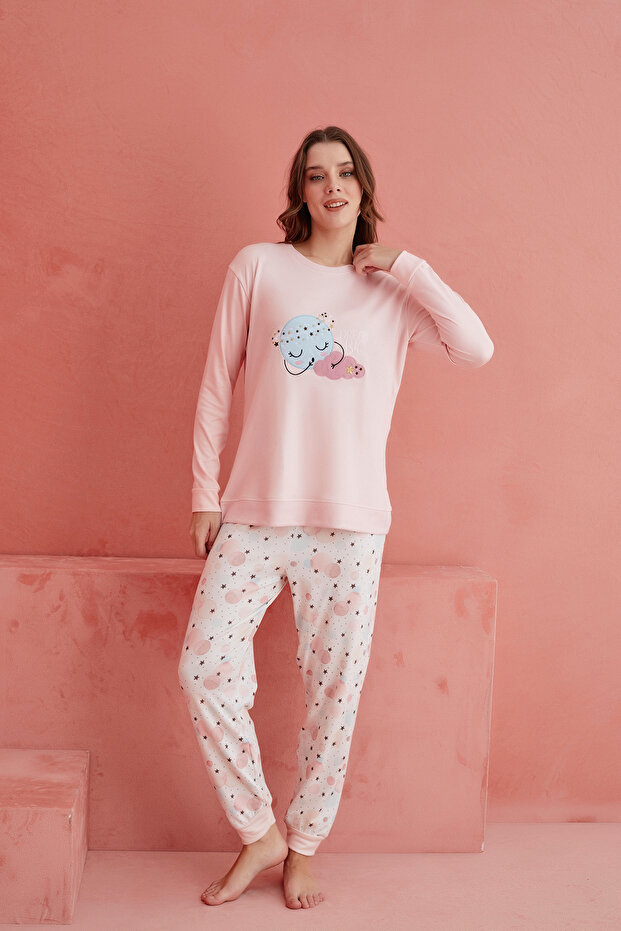 Somon Dream Big Bulut Desenli Luxury Termal Kadın Pijama Takım - 2