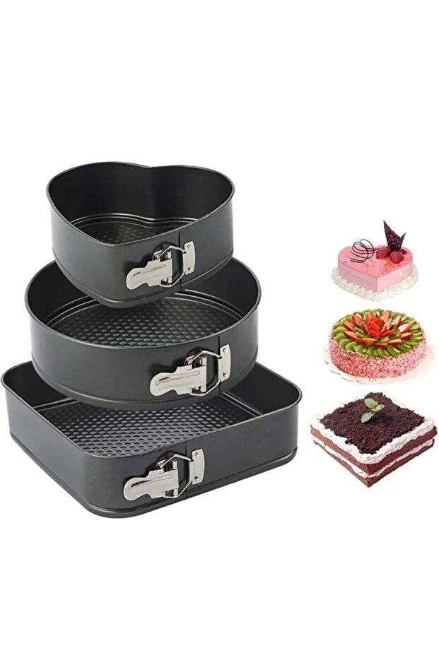 Carbon Steel 3 Pieces 22-24-26cm Heart Round Square Clamp-On Cake Mold Cin798Sy