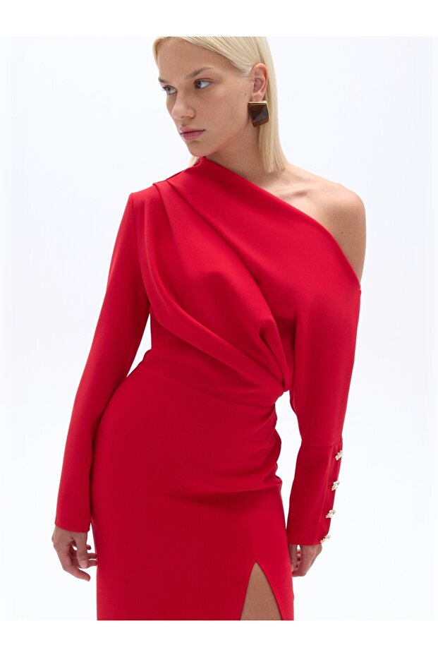 Drapeli Maxi Elbise - 2