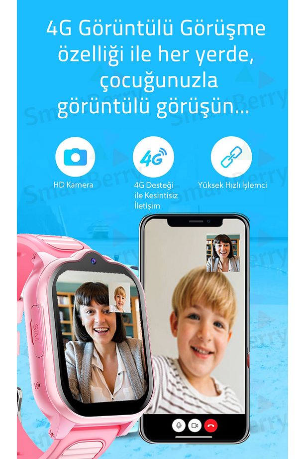 Z32 Görüntülü Görüşme Gps Wıfı Net Konum Gizli Dinleme Akıllı Çocuk Takip Saati Sim Kartlı - Mavi - 4