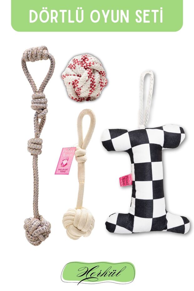 Set of Four - Dog Flossing Toy, Batch Traction Rope, Cotton Thread Stress Toy