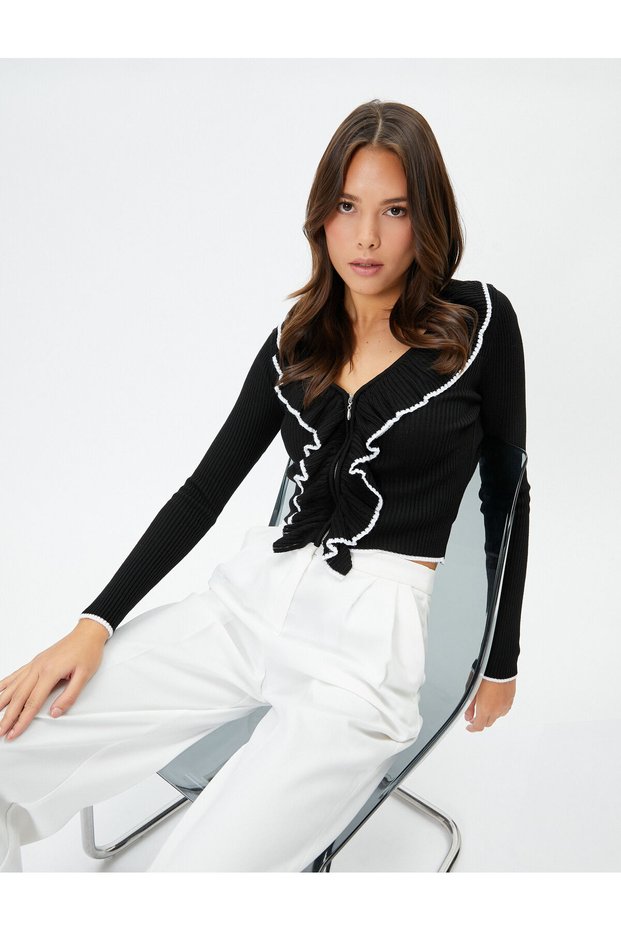 Women's Black Cardigan - 4Wak90345Ht